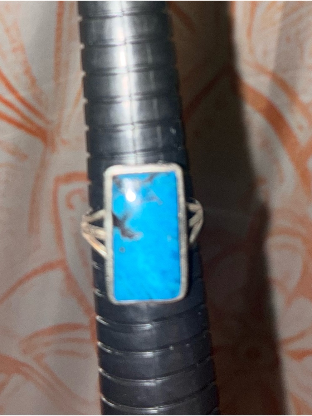Sterling Silver Turquoise Rectangle Ring - Blue Turquoise - Picture 3 of 8